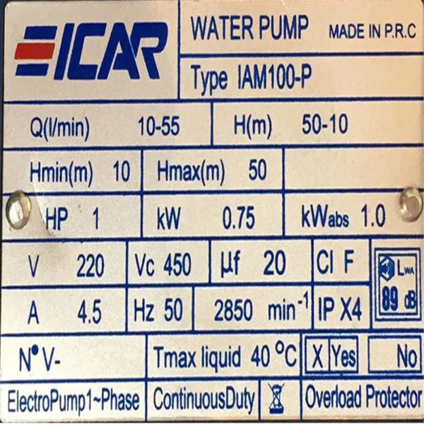 پمپ آب ایکار مدل LAM100-P